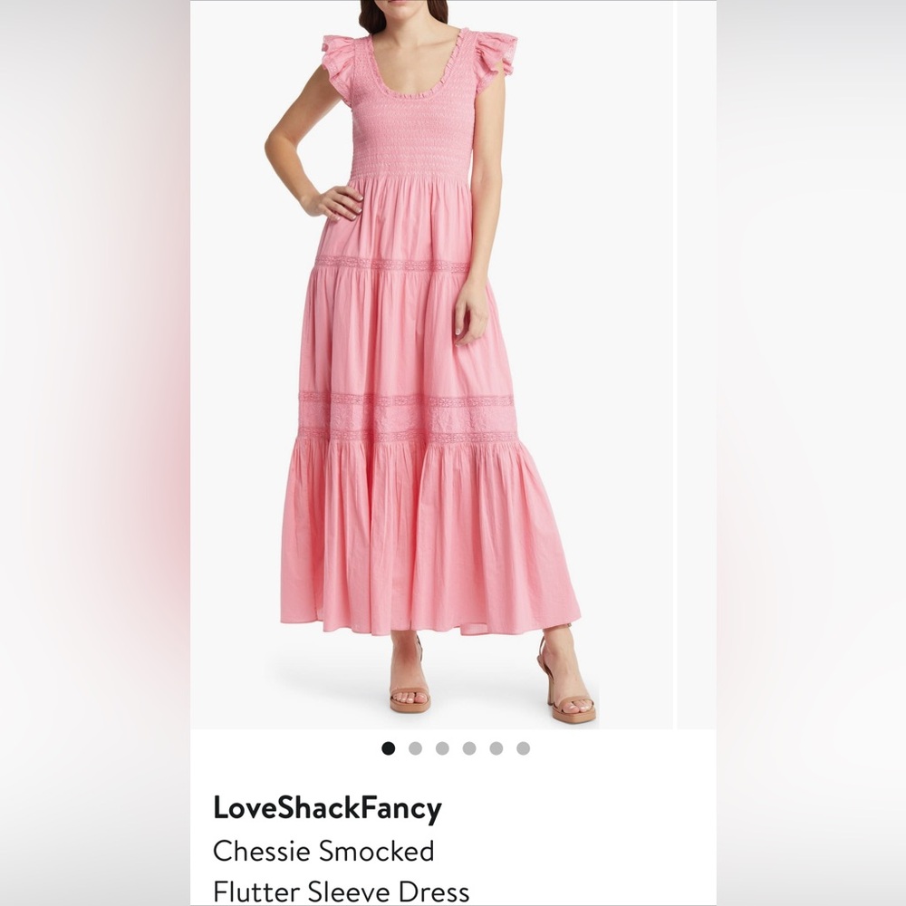LoveShackFancy Pink Ruffled Tiered Maxi Dress